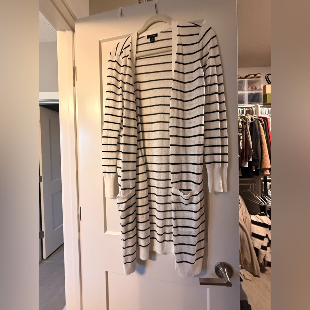 Striped Open-Front Cardigan Sweater